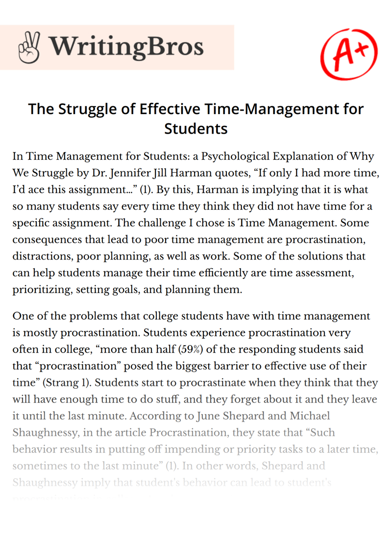 The Struggle of Effective Time-Management for Students essay