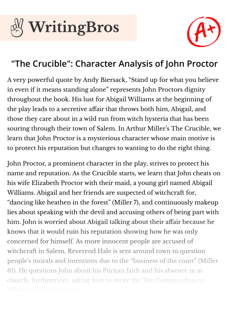 "The Crucible": Character Analysis of John Proctor essay
