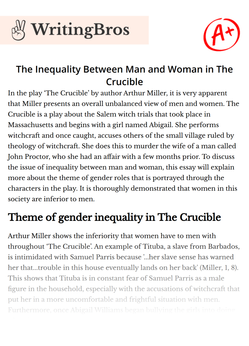 The Inequality Between Man and Woman in The Crucible essay