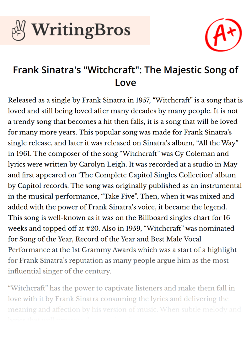 Frank Sinatra's "Witchcraft": The Majestic Song of Love essay