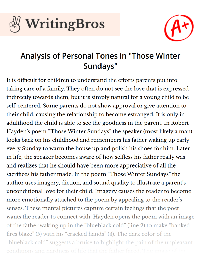 Analysis of Personal Tones in "Those Winter Sundays" essay