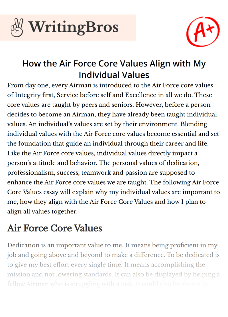 How the Air Force Core Values Align with My Individual Values essay