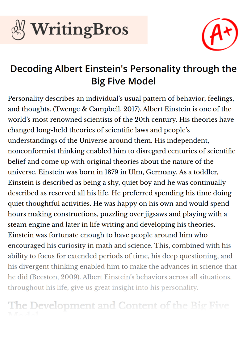 Decoding Albert Einstein's Personality through the Big Five Model essay