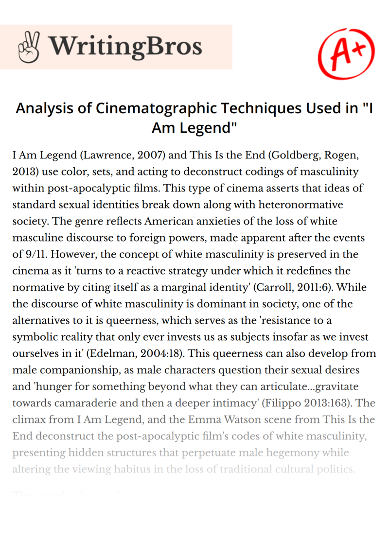 Analysis of Cinematographic Techniques Used in "I Am Legend" essay