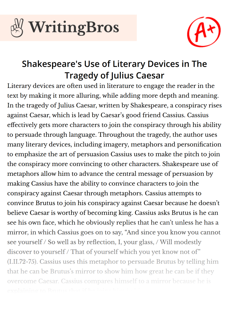 Shakespeare's Use of Literary Devices in The Tragedy of Julius Caesar essay