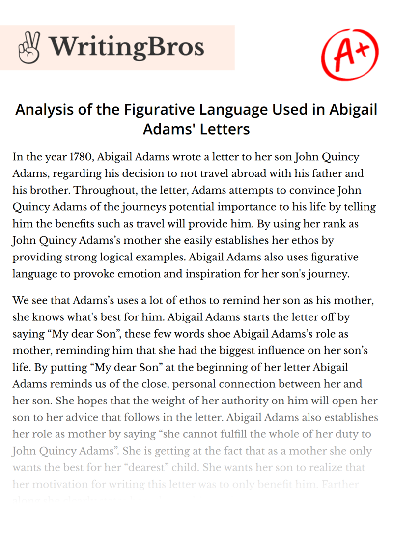 Analysis of the Figurative Language Used in Abigail Adams' Letters essay
