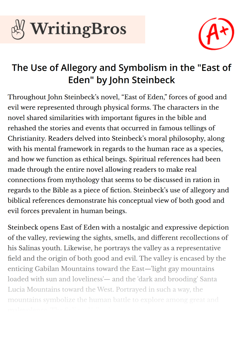The Use of Allegory and Symbolism in the "East of Eden" by John Steinbeck essay