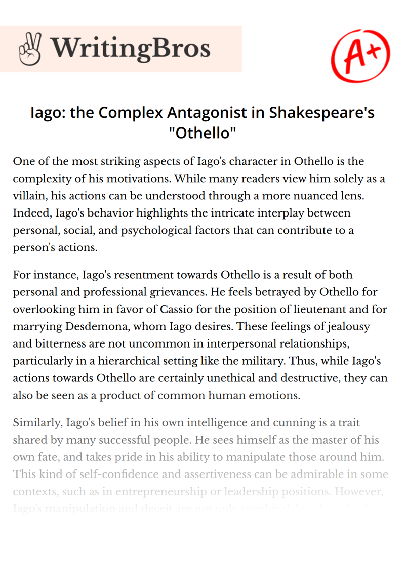 Iago: the Complex Antagonist in Shakespeare's "Othello" essay