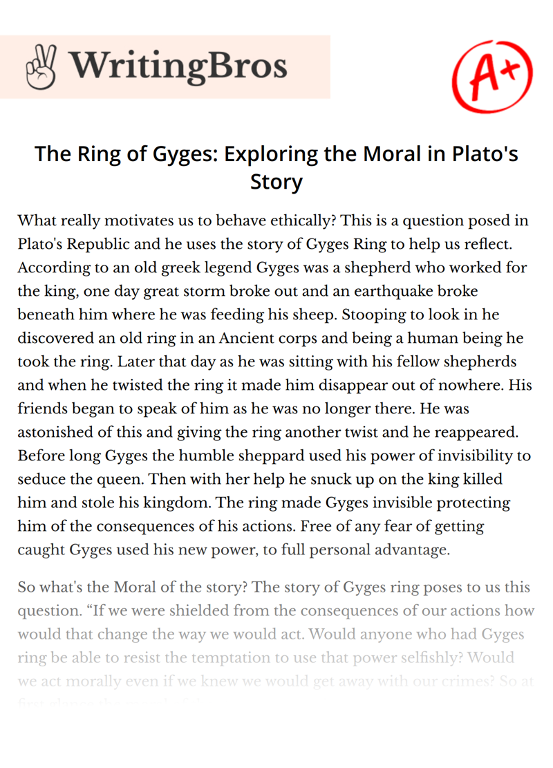 The Ring of Gyges: Exploring the Moral in Plato's Story essay