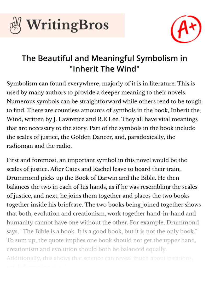 The Beautiful and Meaningful Symbolism in "Inherit The Wind" essay
