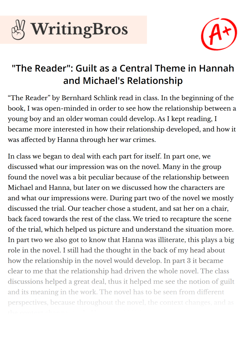 "The Reader": Guilt as a Central Theme in Hannah and Michael's Relationship essay