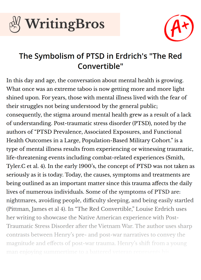 The Symbolism of PTSD in Erdrich's "The Red Convertible" essay