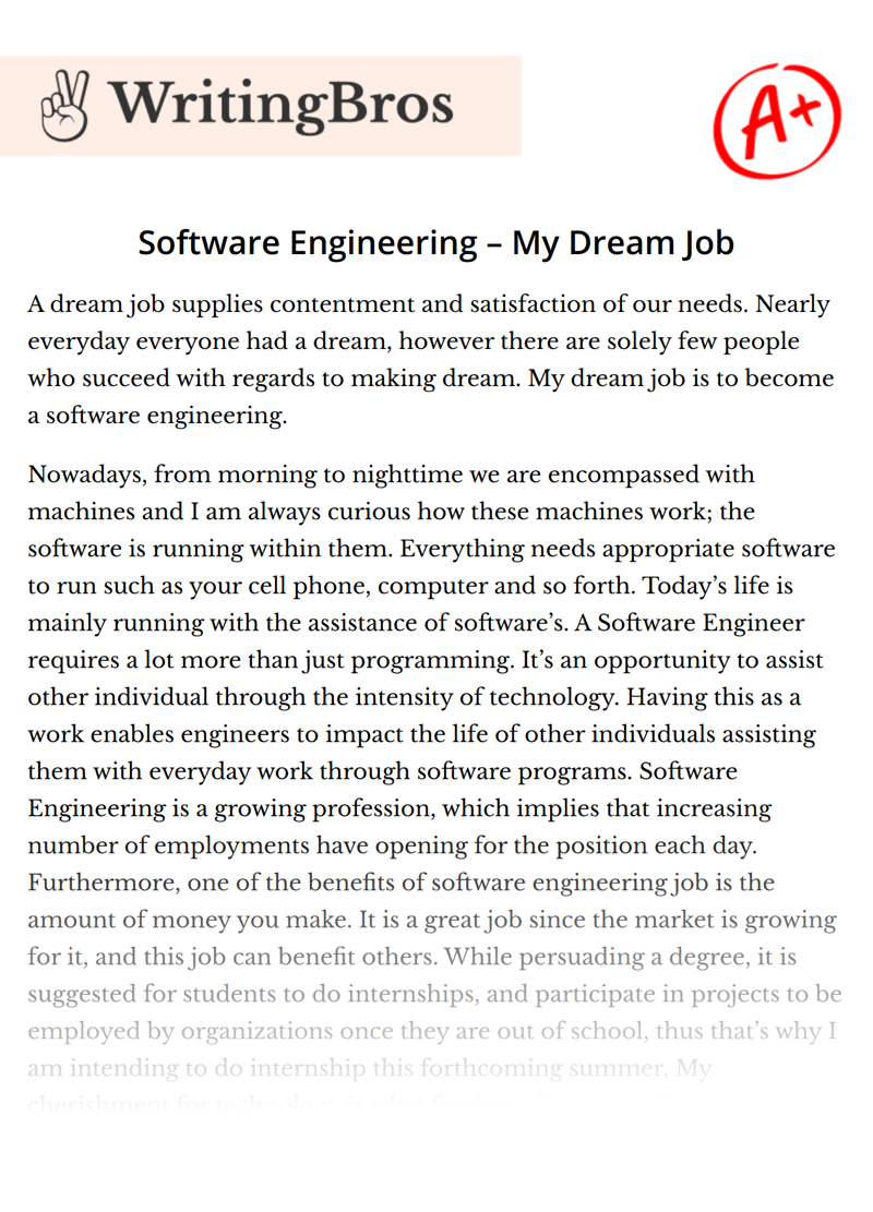 Software Engineering – My Dream Job essay