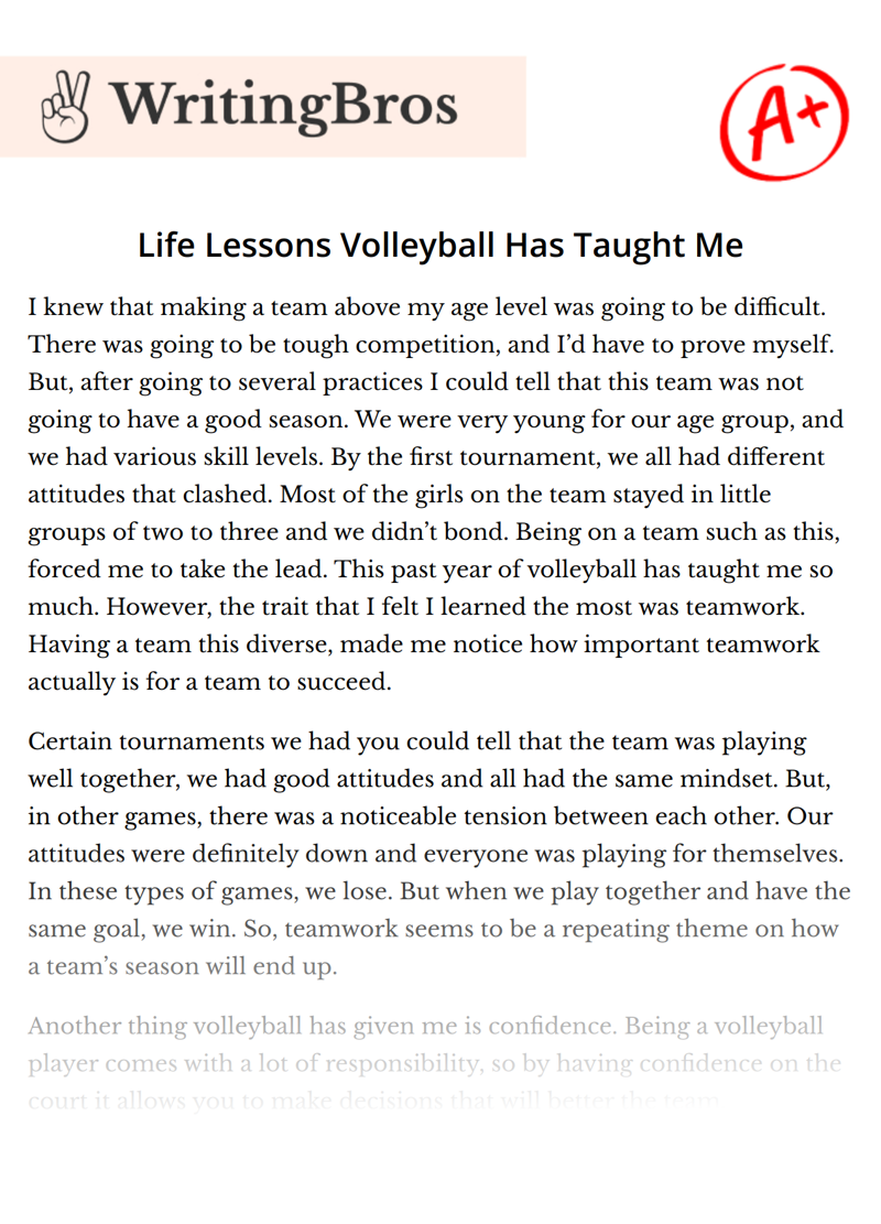 Life Lessons Volleyball Has Taught Me essay