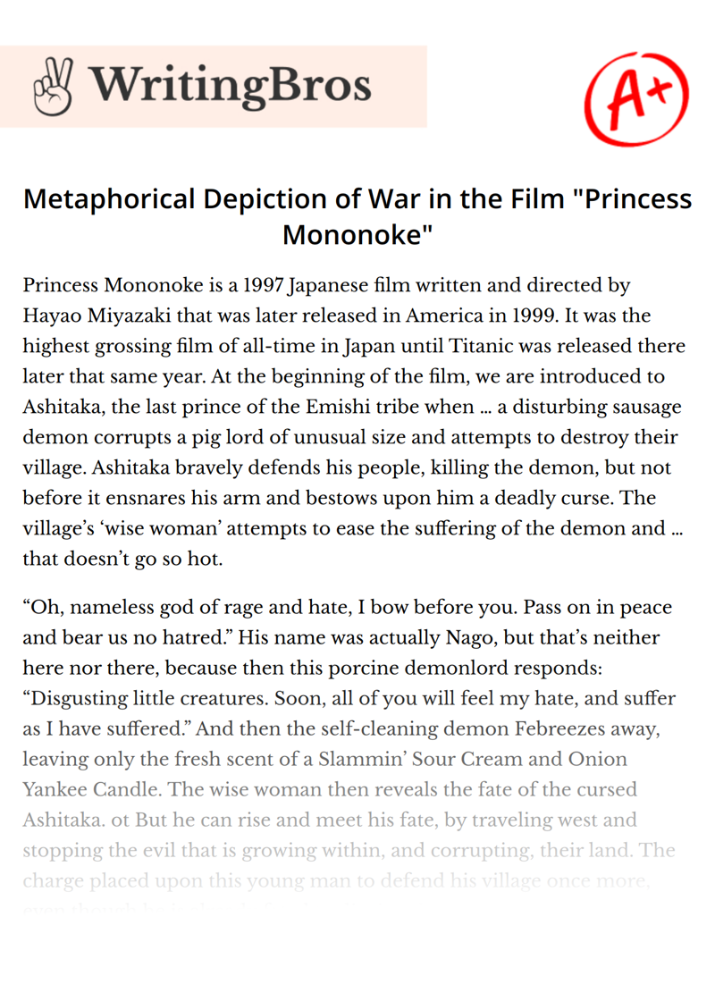Metaphorical Depiction of War in the Film "Princess Mononoke" essay