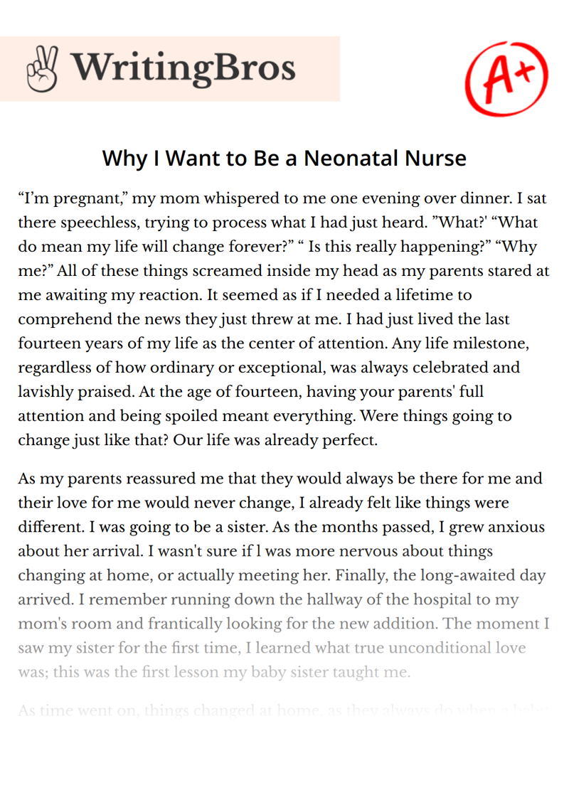 why i want to be a neonatal nurse essay
