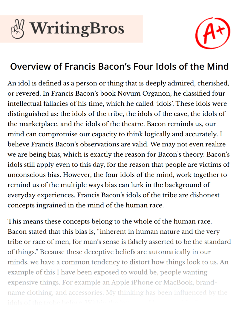 Overview of Francis Bacon’s Four Idols of the Mind essay