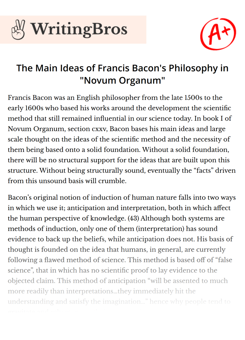 The Main Ideas of Francis Bacon's Philosophy in "Novum Organum" essay