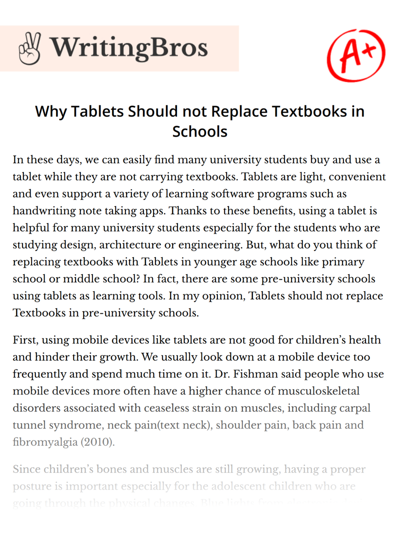 Why Tablets Should not Replace Textbooks in Schools essay
