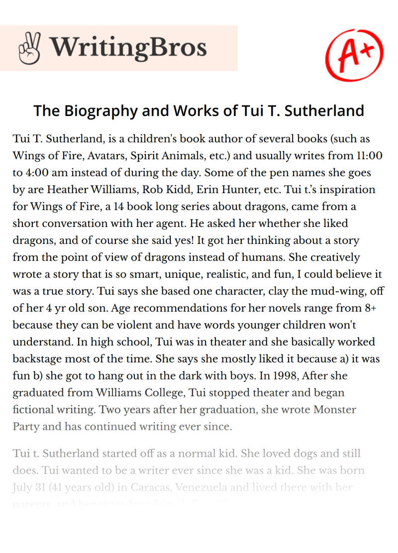 The Biography and Works of Tui T. Sutherland essay