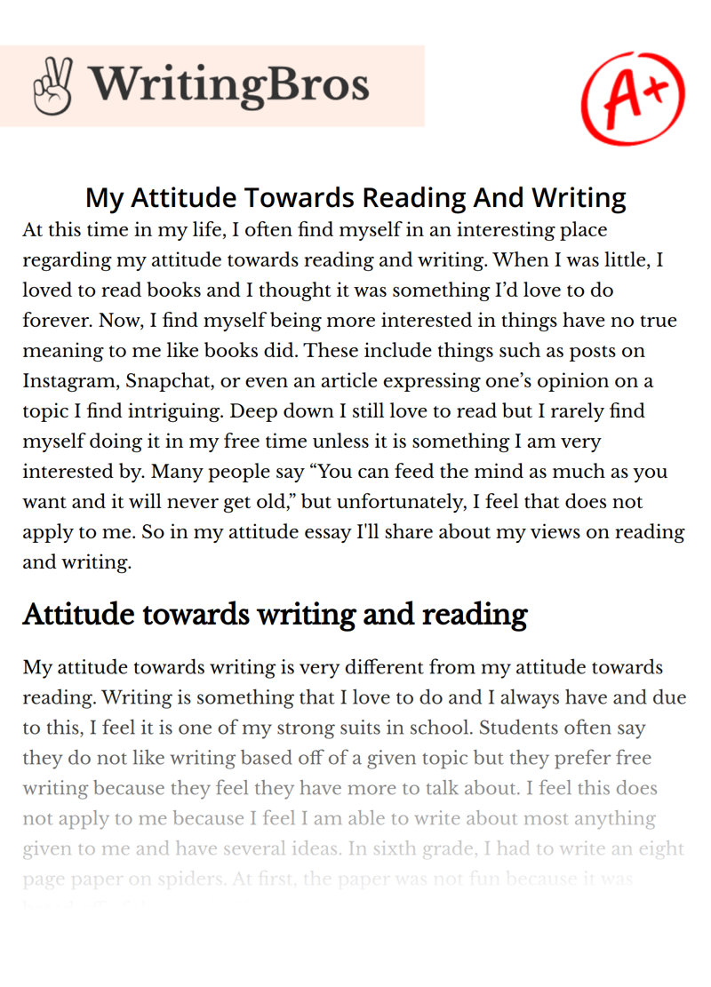 My Attitude Towards Reading And Writing essay