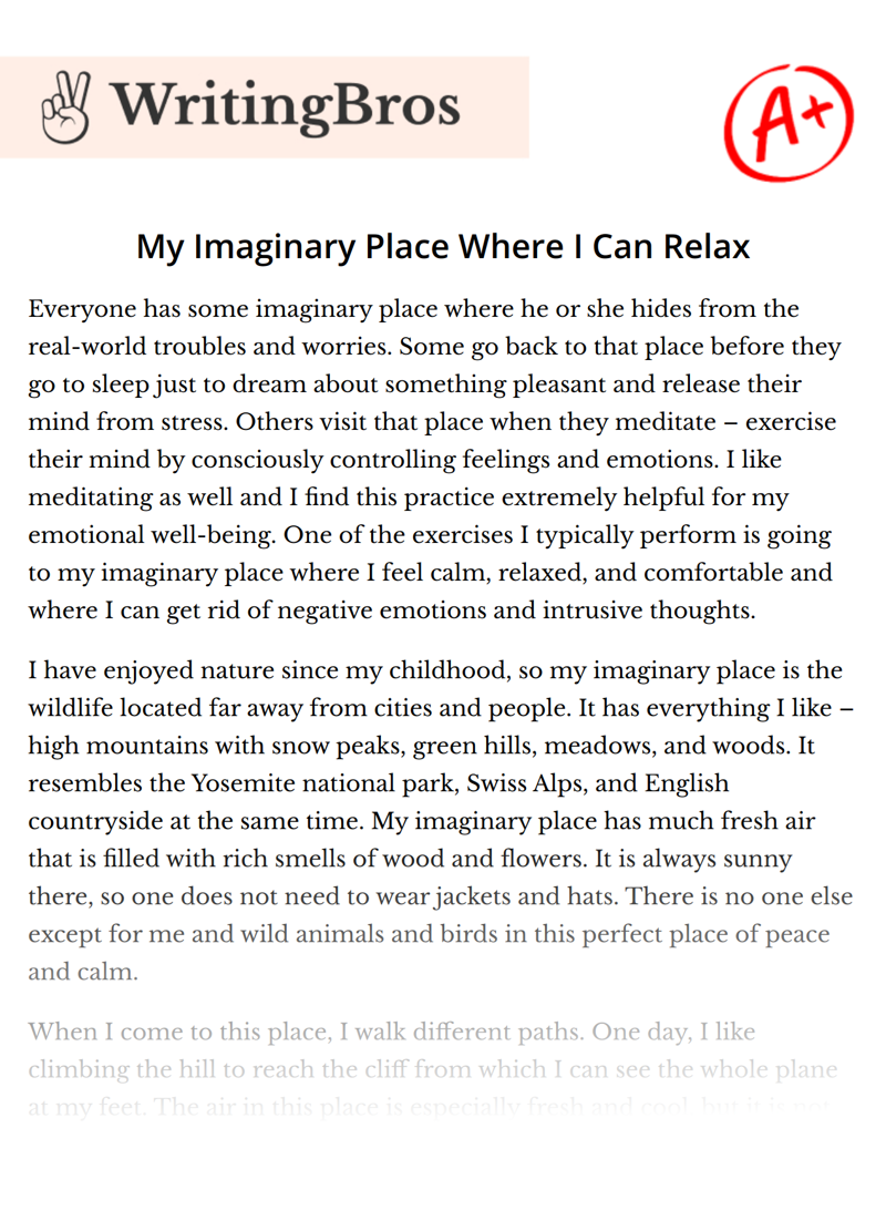 My Imaginary Place Where I Can Relax essay