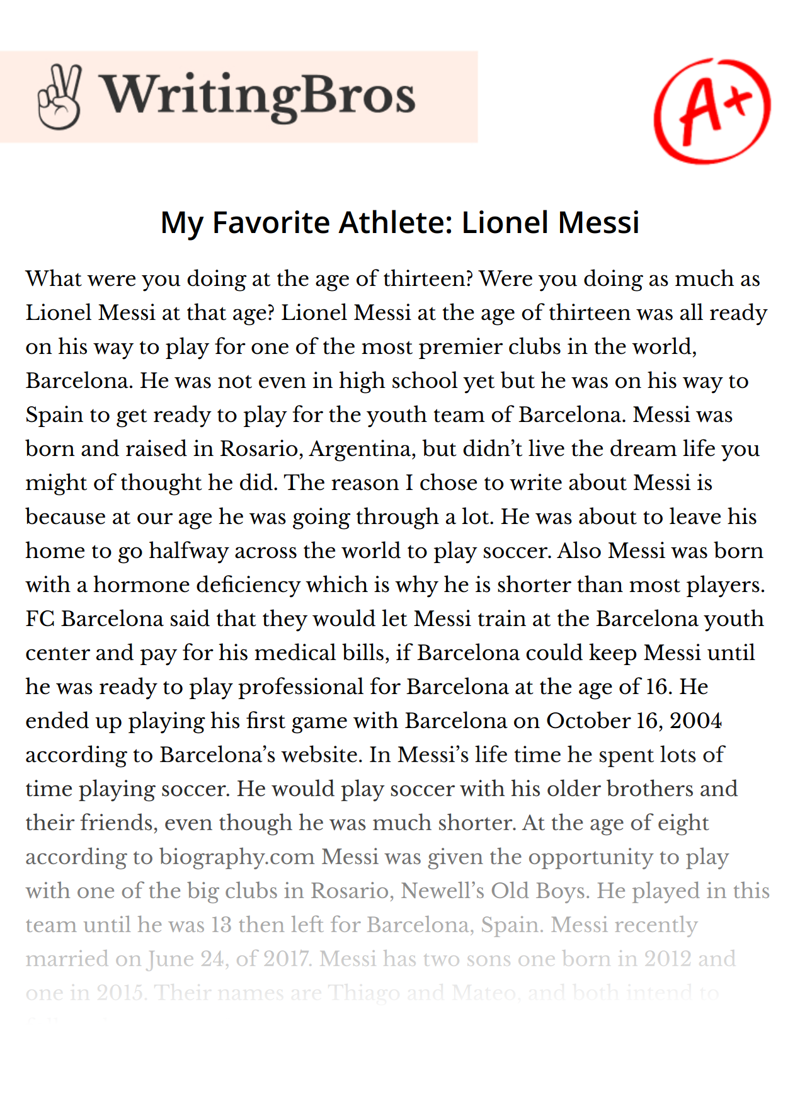 My Favorite Athlete: Lionel Messi essay