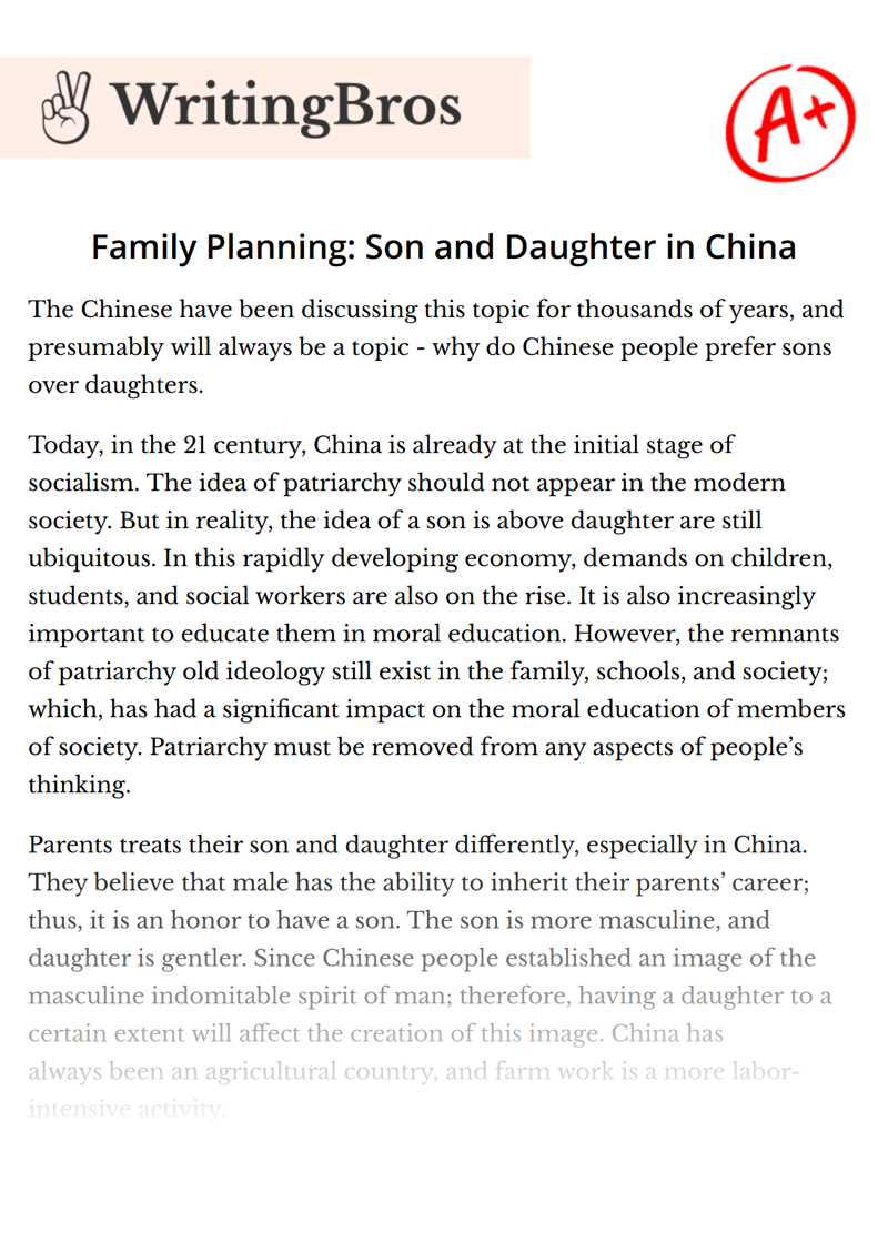 Family Planning: Son and Daughter in China essay