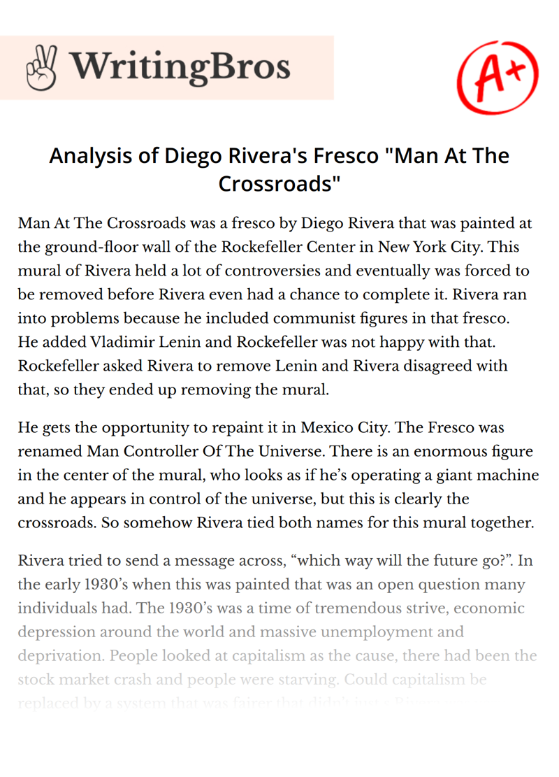 Analysis of Diego Rivera's Fresco "Man At The Crossroads" essay