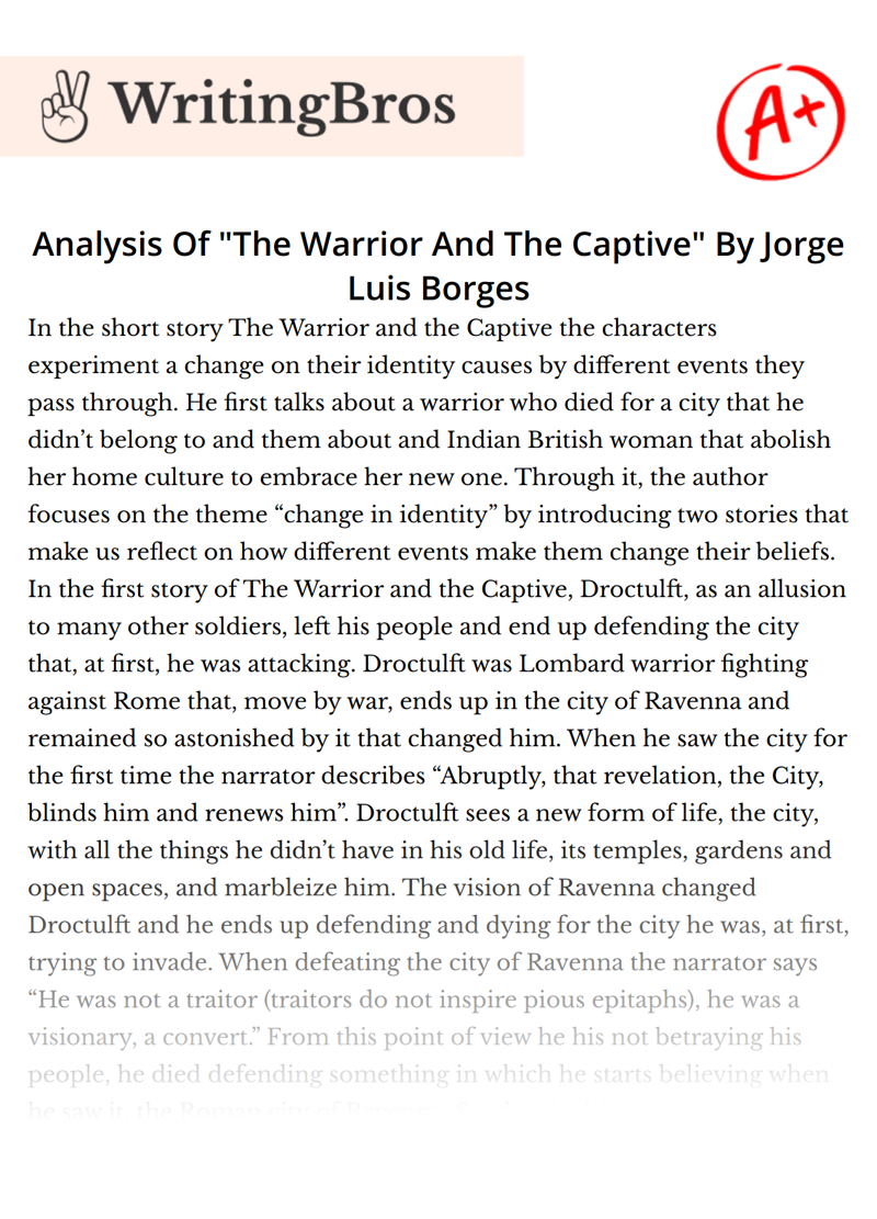 Analysis Of "The Warrior And The Captive" By Jorge Luis Borges essay