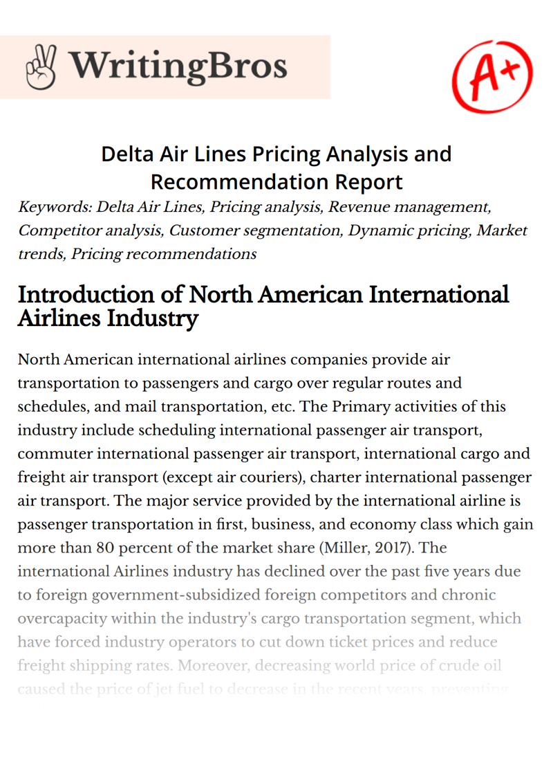 Delta Air Lines Pricing Analysis and Recommendation Report essay