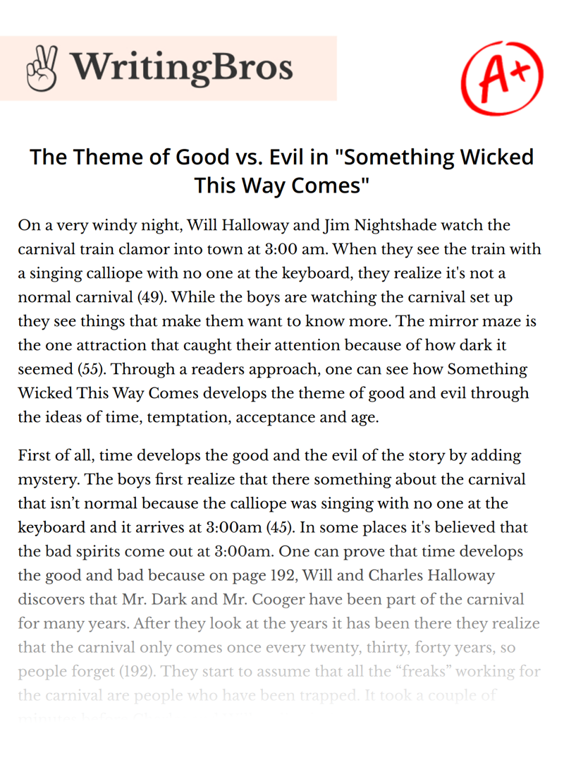 The Theme of Good vs. Evil in "Something Wicked This Way Comes" essay