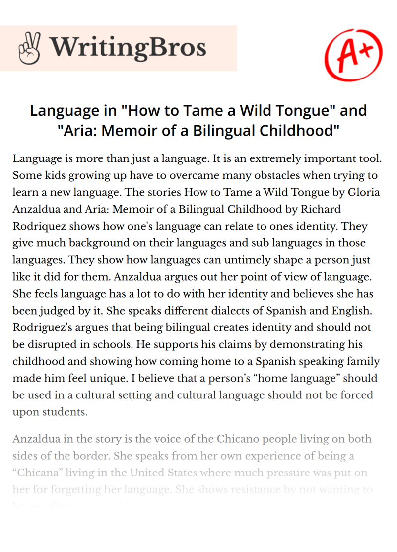 Language in "How to Tame a Wild Tongue" and "Aria: Memoir of a Bilingual Childhood" essay