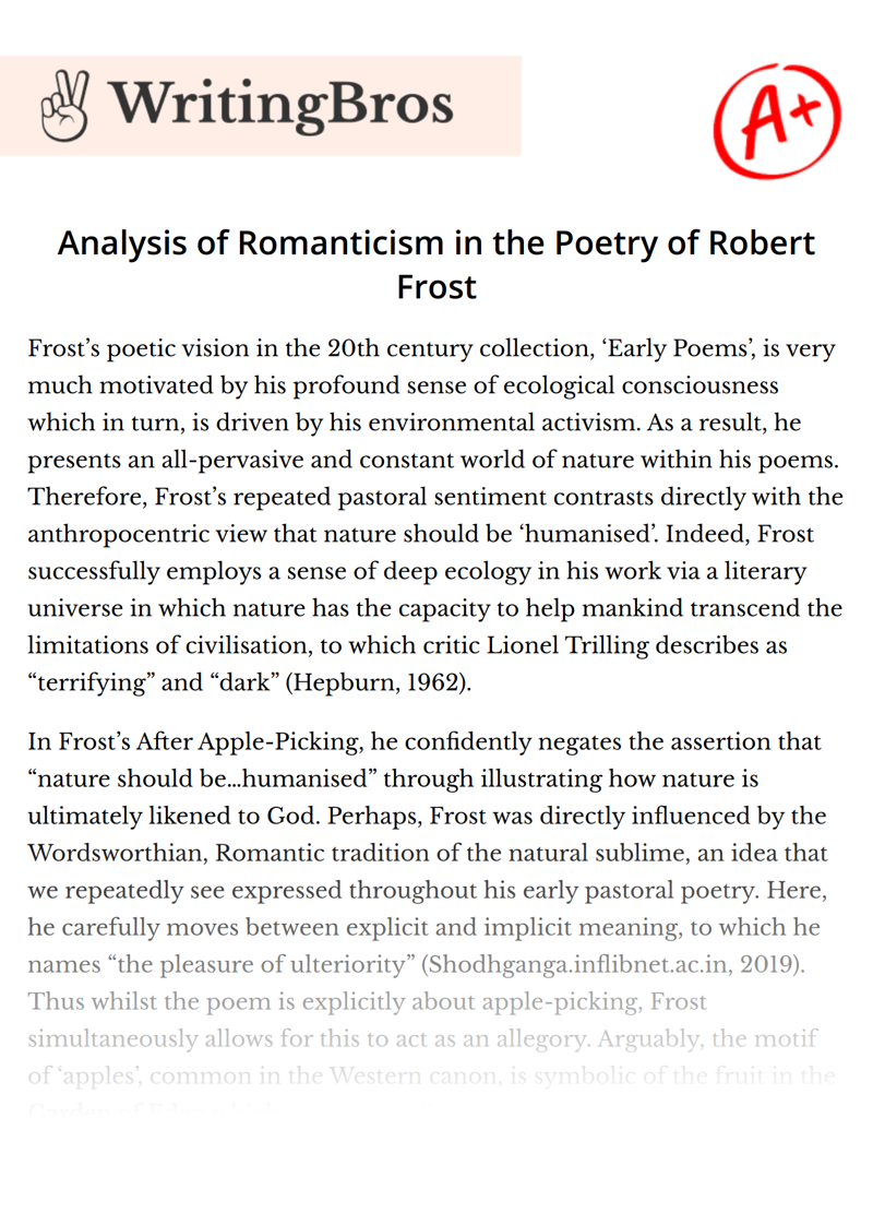 Analysis of Romanticism in the Poetry of Robert Frost essay