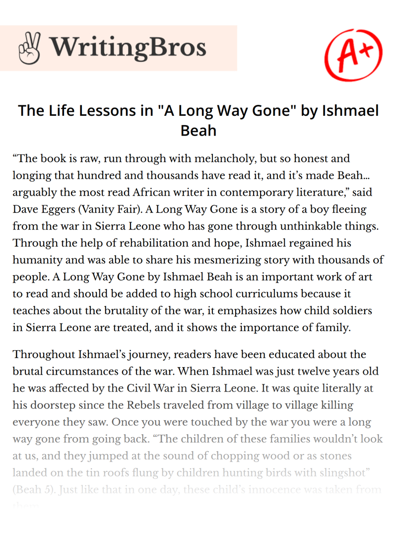 The Life Lessons in "A Long Way Gone" by Ishmael Beah  essay