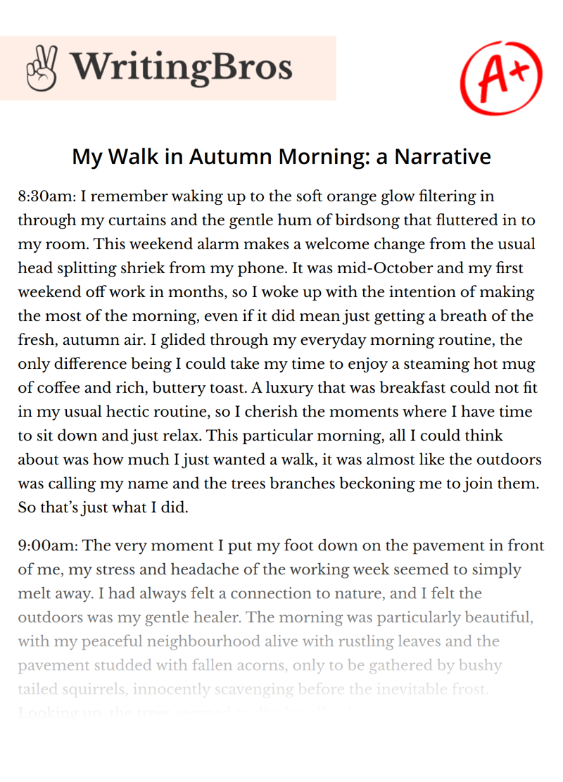 My Walk in Autumn Morning: a Narrative essay