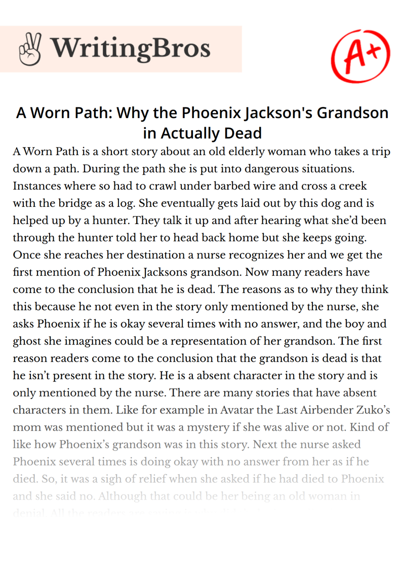 A Worn Path: Why the Phoenix Jackson's Grandson in Actually Dead essay