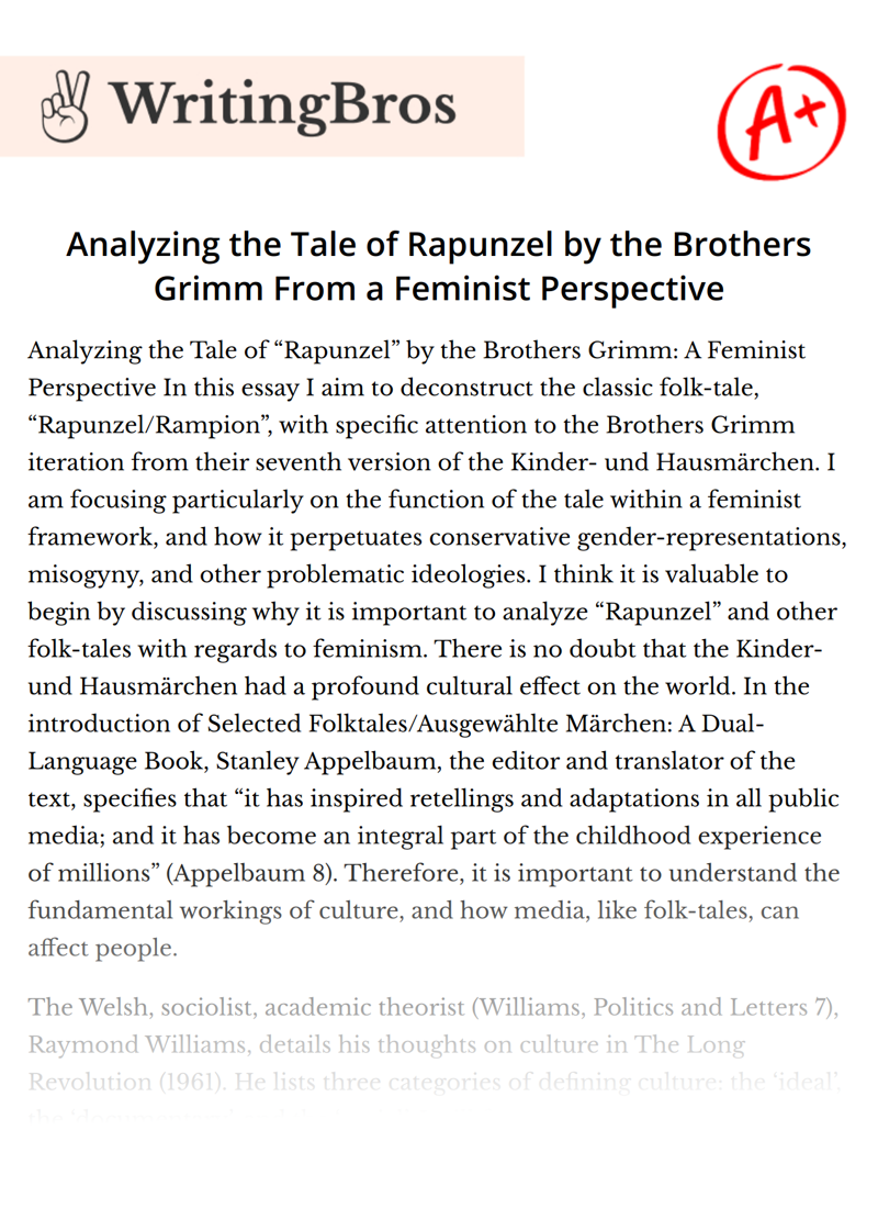 Analyzing the Tale of Rapunzel by the Brothers Grimm From a Feminist Perspective essay
