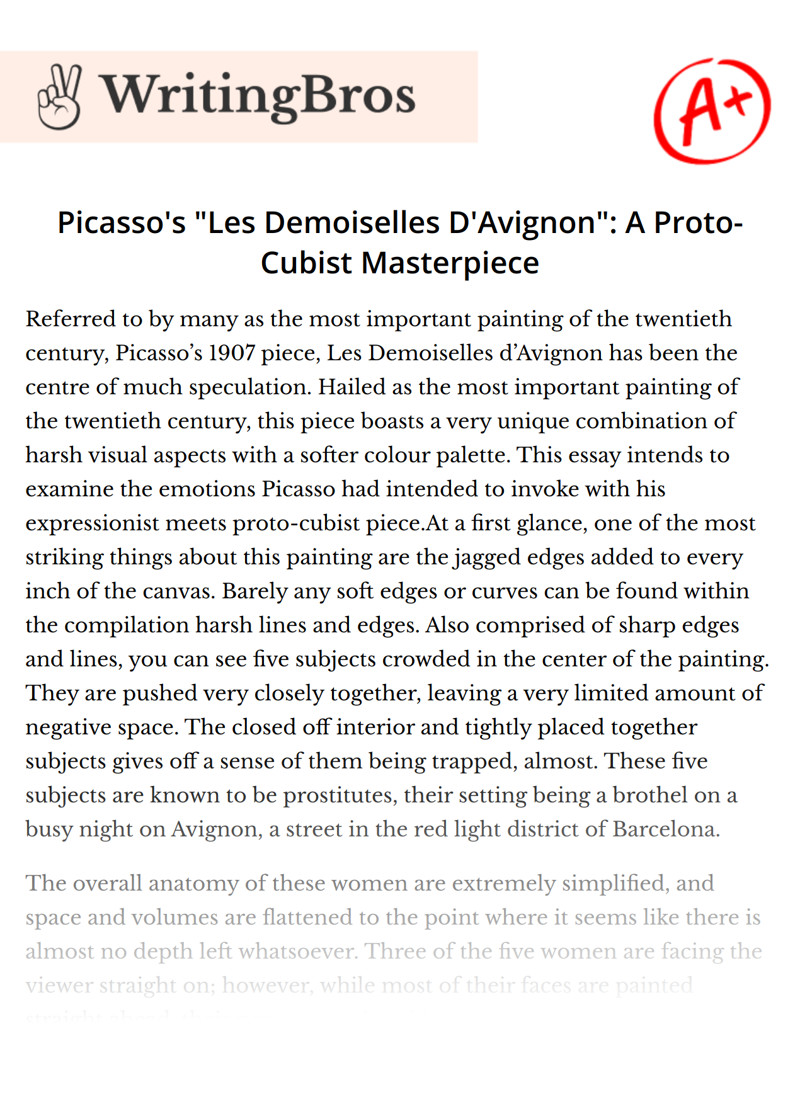 Picasso's "Les Demoiselles D'Avignon": A Proto-Cubist Masterpiece essay
