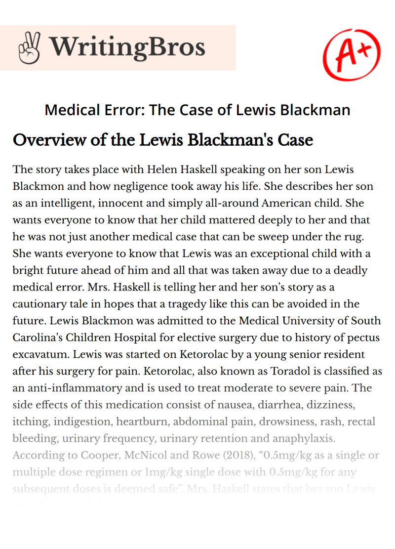 Medical Error: The Case of Lewis Blackman essay