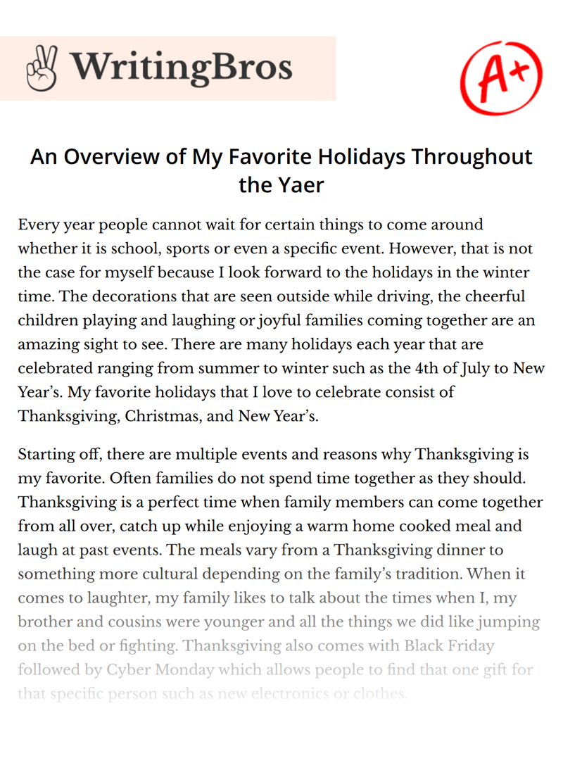 An Overview of My Favorite Holidays Throughout the Yaer essay