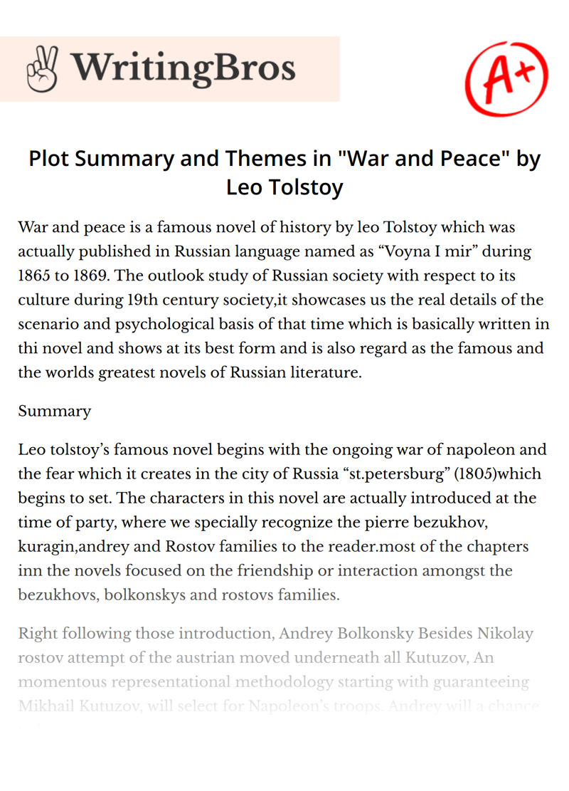 Plot Summary and Themes in "War and Peace" by Leo Tolstoy essay