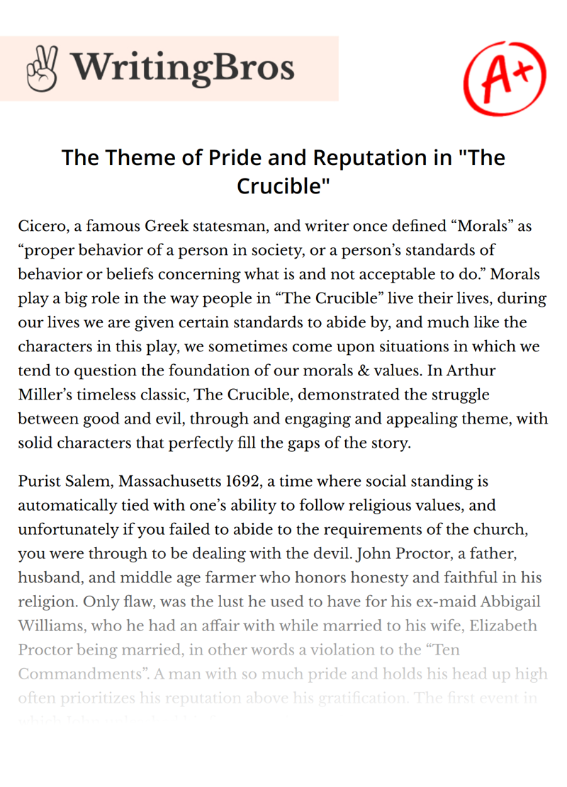 The Theme of Pride and Reputation in "The Crucible" essay