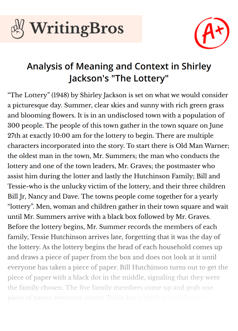 Analysis of Meaning and Context in Shirley Jackson's "The Lottery" essay