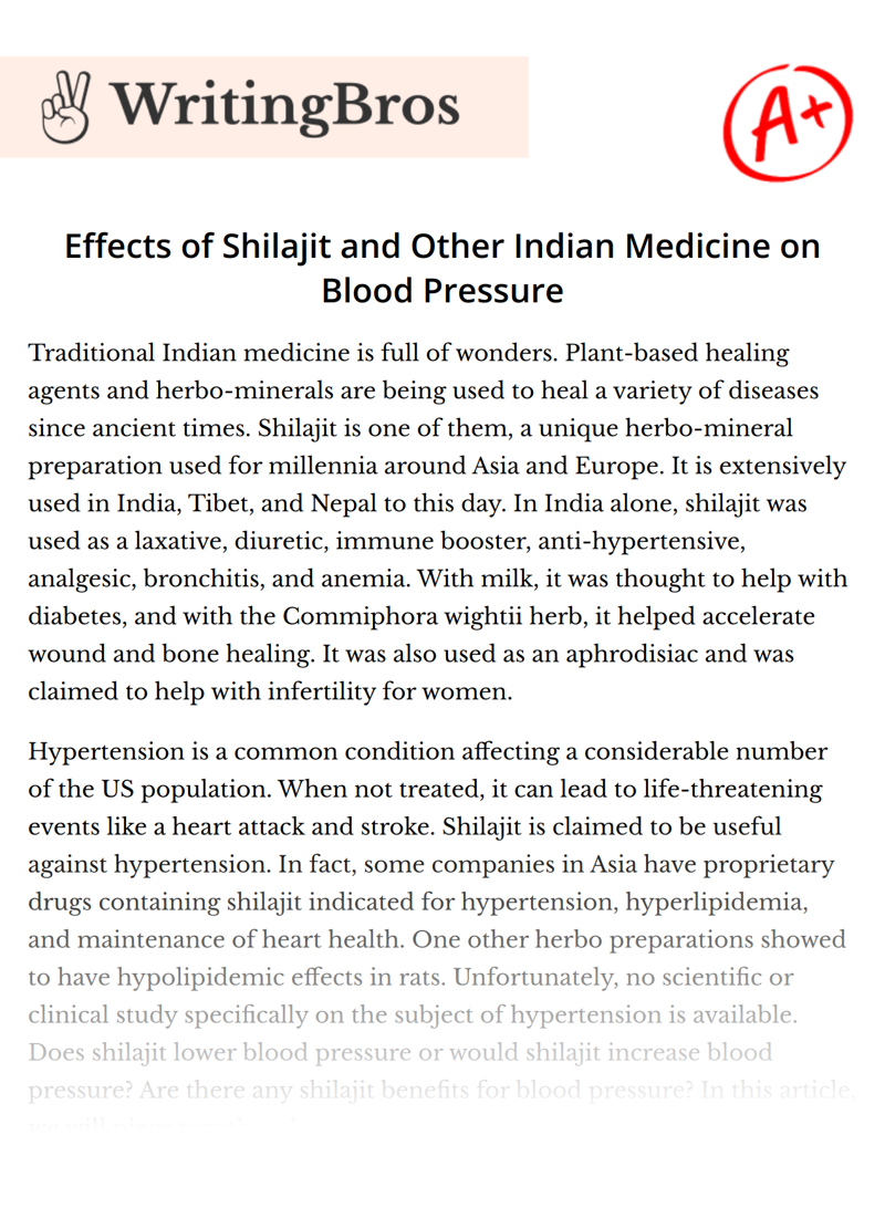 Effects of Shilajit and Other Indian Medicine on Blood Pressure essay