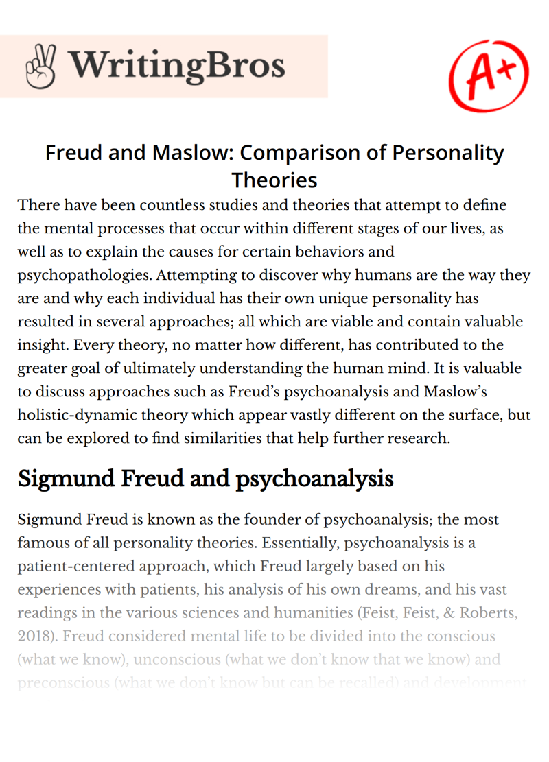 Freud and Maslow: Comparison of Personality Theories essay