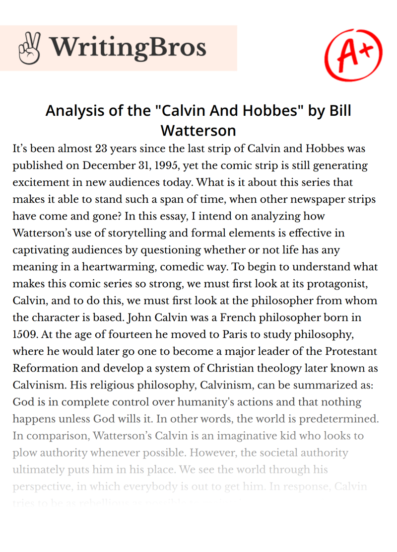 Analysis of the "Calvin And Hobbes" by Bill Watterson essay