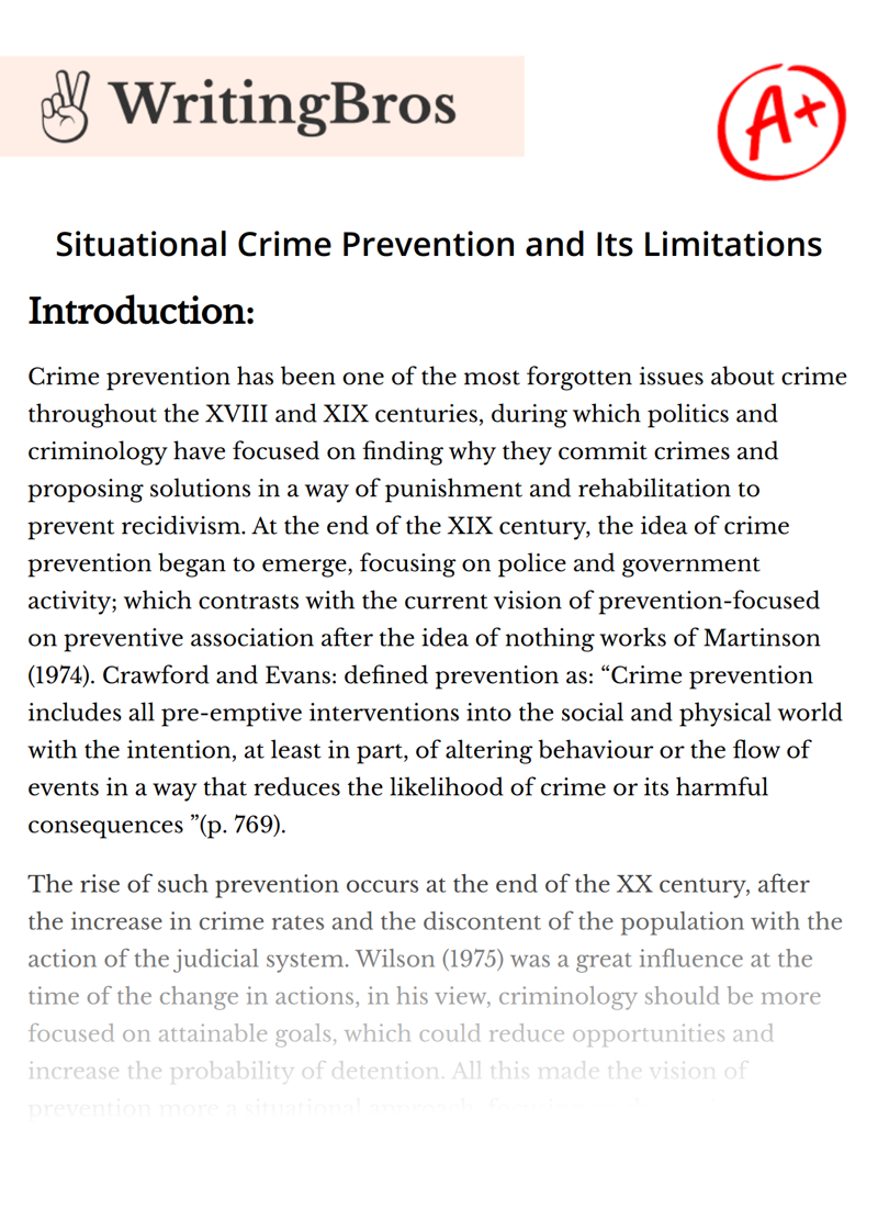 Situational Crime Prevention and Its Limitations essay