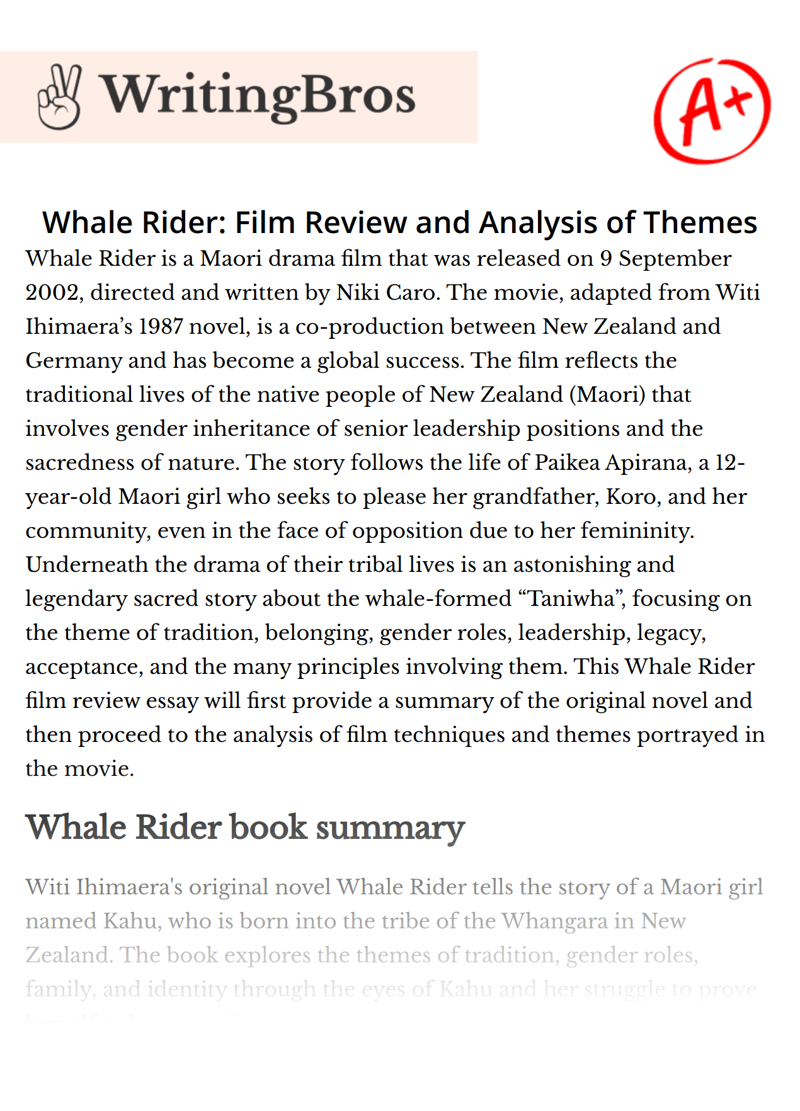 Whale Rider: Film Review and Analysis of Themes essay