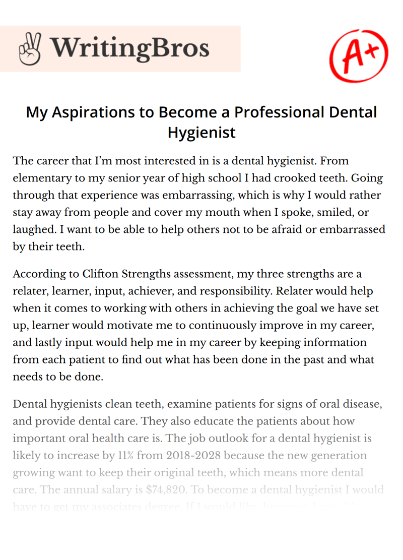 My Aspirations to Become a Professional Dental Hygienist essay